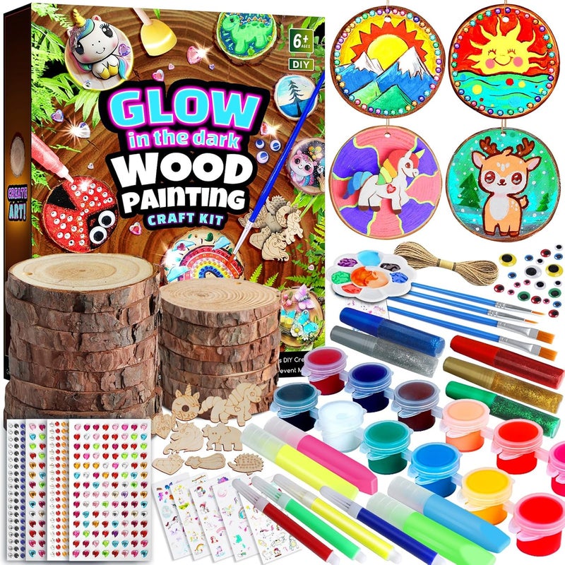 EPUMP Wood Painting Kit for Girls 8-12: Glow in The Dark Wood Arts and Crafts Supplies Kit for Kids 6-8 - Creative Paint Drawing Toys Easter Christmas Gifts for 6 7 8 9 10 11 12 Year Old - Image 1